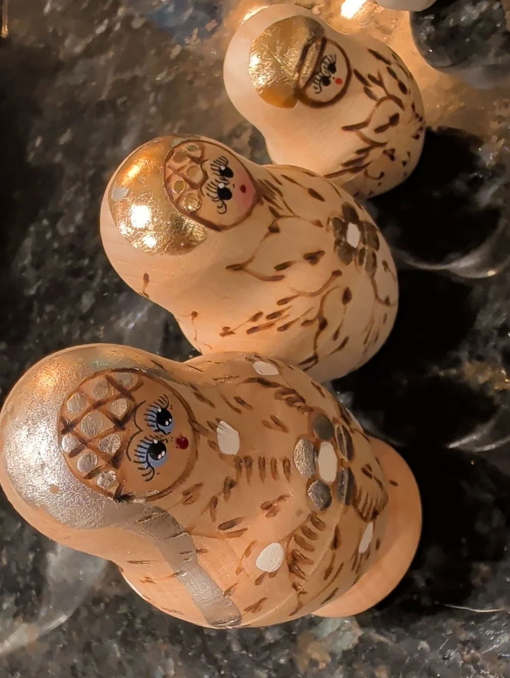 Hand-Painted Beige Matryoshka-Style Bird Toy